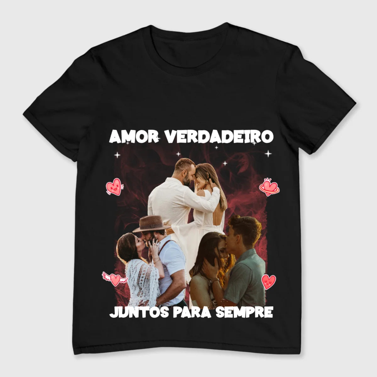 Mockup de camiseta personalizada 'Bootleg Love', com tema romântico, perfeita para presentear no Dia dos Namorados ou ocasiões especiais