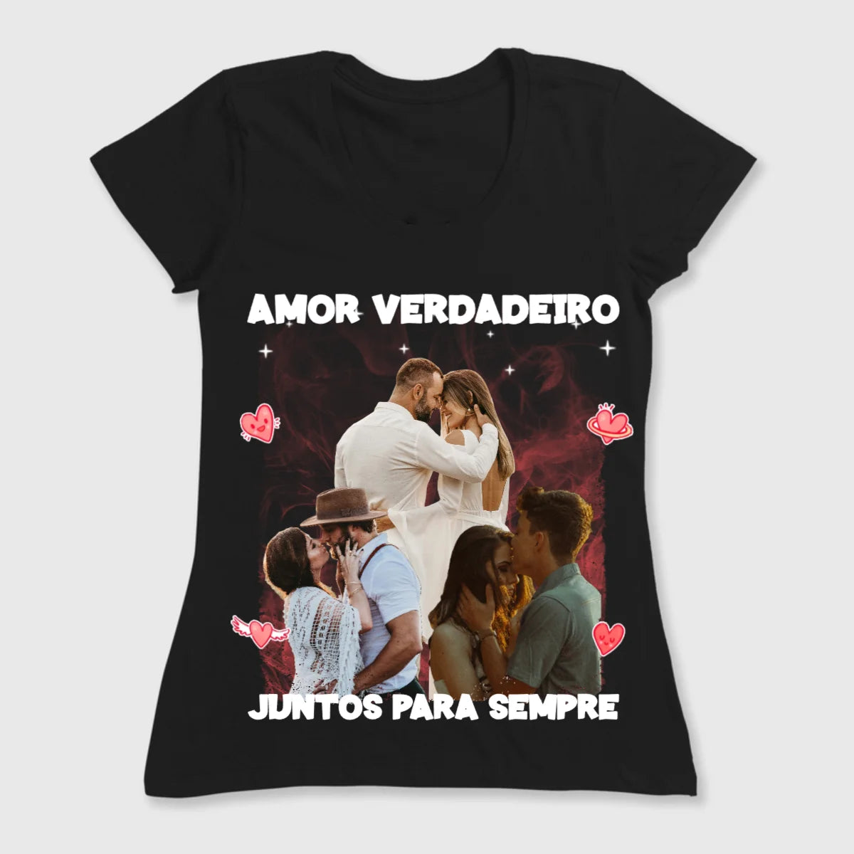 Mockup de camiseta personalizada 'Bootleg Love', com tema romântico, perfeita para presentear no Dia dos Namorados ou ocasiões especiais.