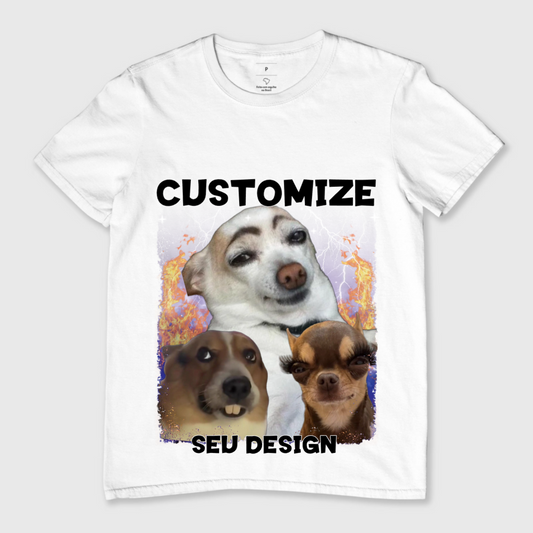 Mockup de camiseta personalizada 'Bootleg Pets', celebrando o amor por animais com estampas exclusivas de pegadas e silhuetas de pets.