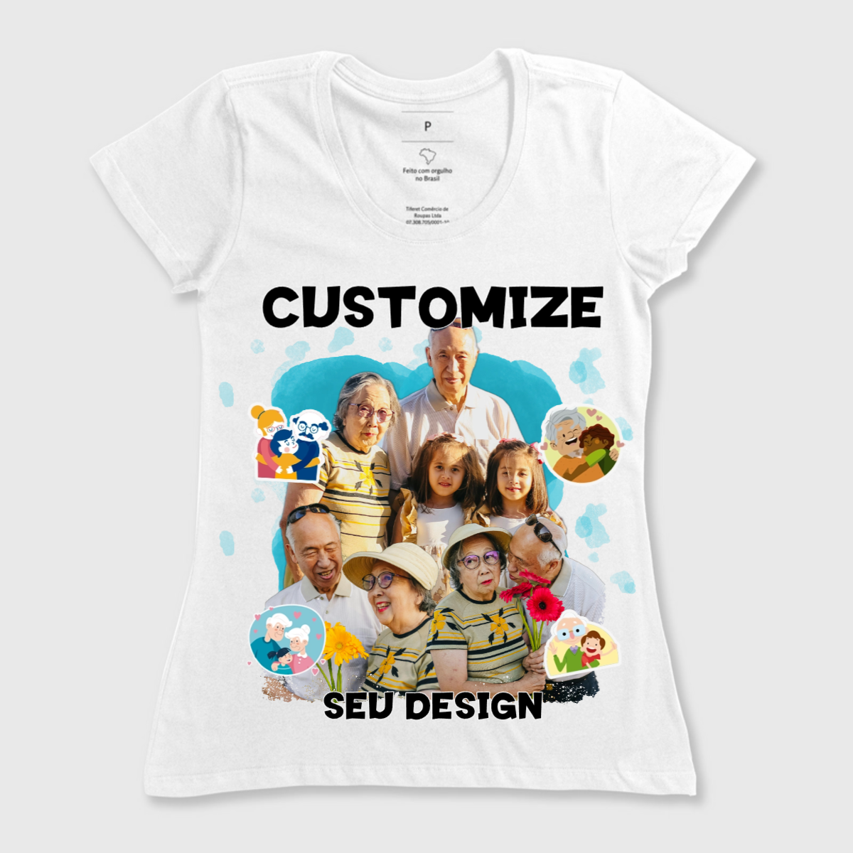 Camiseta personalizada para avós, com estampas exclusivas e espaço para adicionar nomes, fotos ou mensagens especiais. O presente perfeito para celebrar o amor e a conexão familiar!