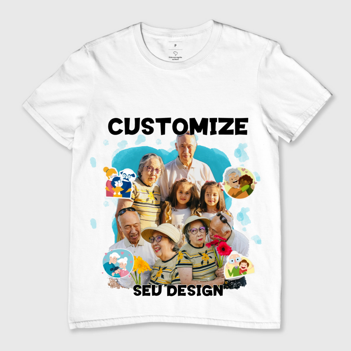 Camiseta personalizada para avós, com estampas exclusivas e espaço para adicionar nomes, fotos ou mensagens especiais. O presente perfeito para celebrar o amor e a conexão familiar!