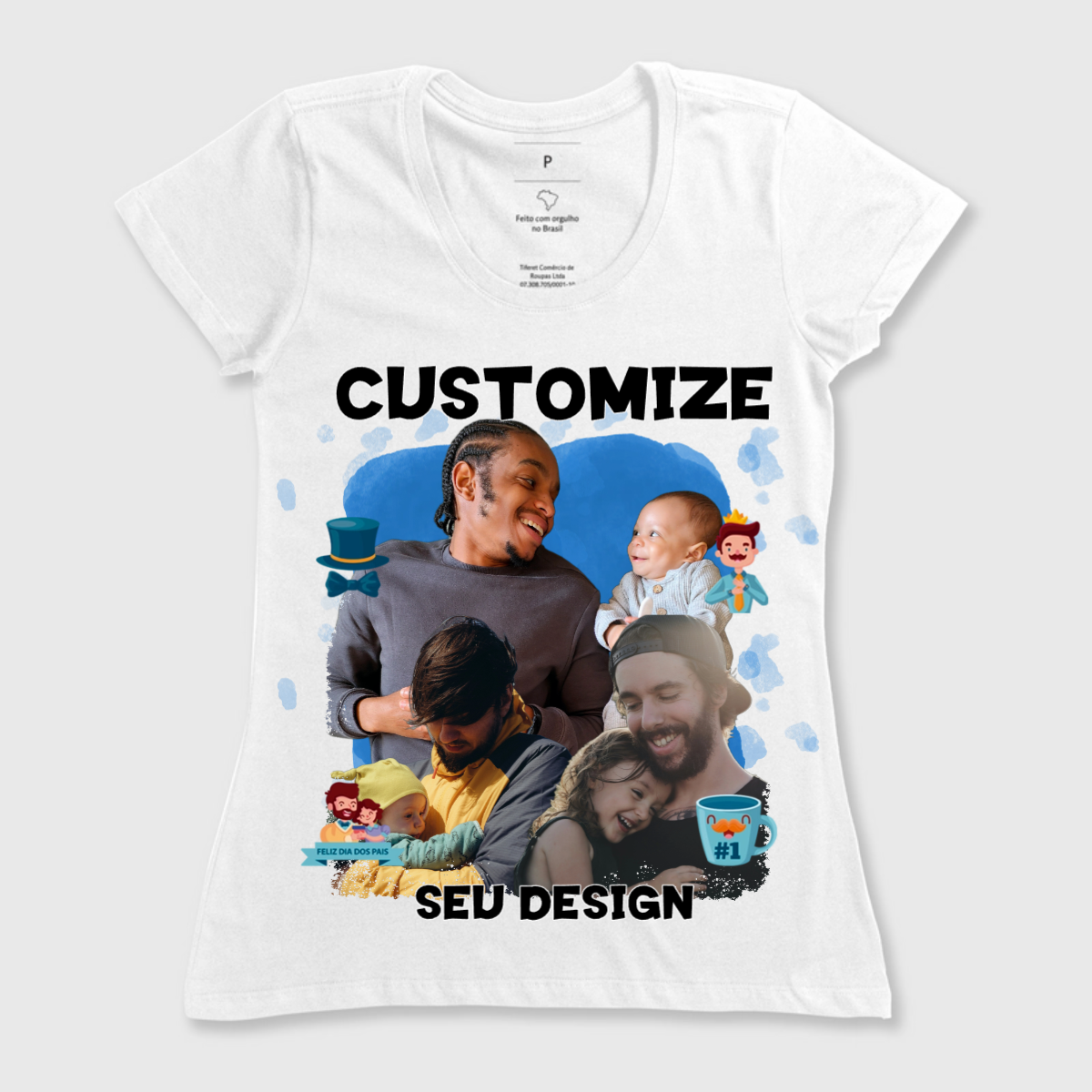 Camiseta personalizada para o Dia dos Pais, com designs exclusivos que permitem incluir nomes, fotos ou mensagens cheias de significado. Um presente especial para homenagear o amor e os momentos compartilhados!